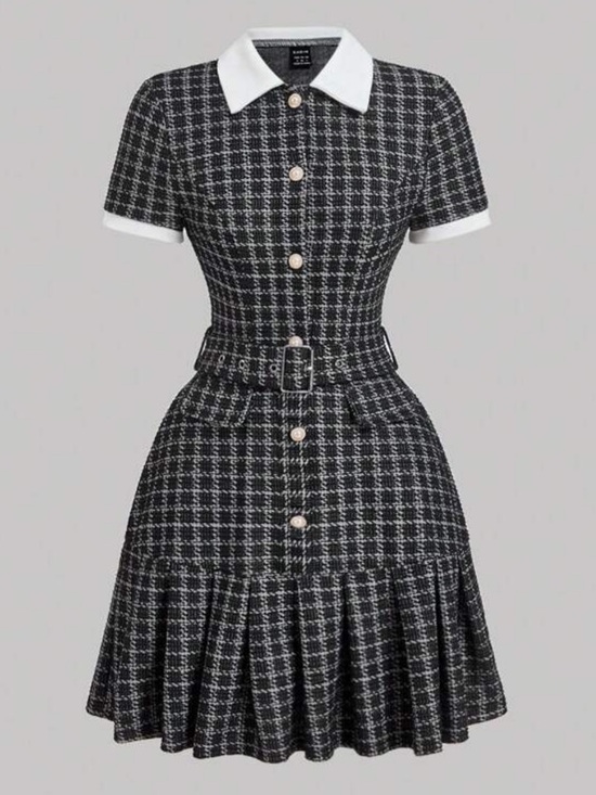 Dresses & Skirts - Preppy Black & White Tweed Fit-and-Flare Dress - M